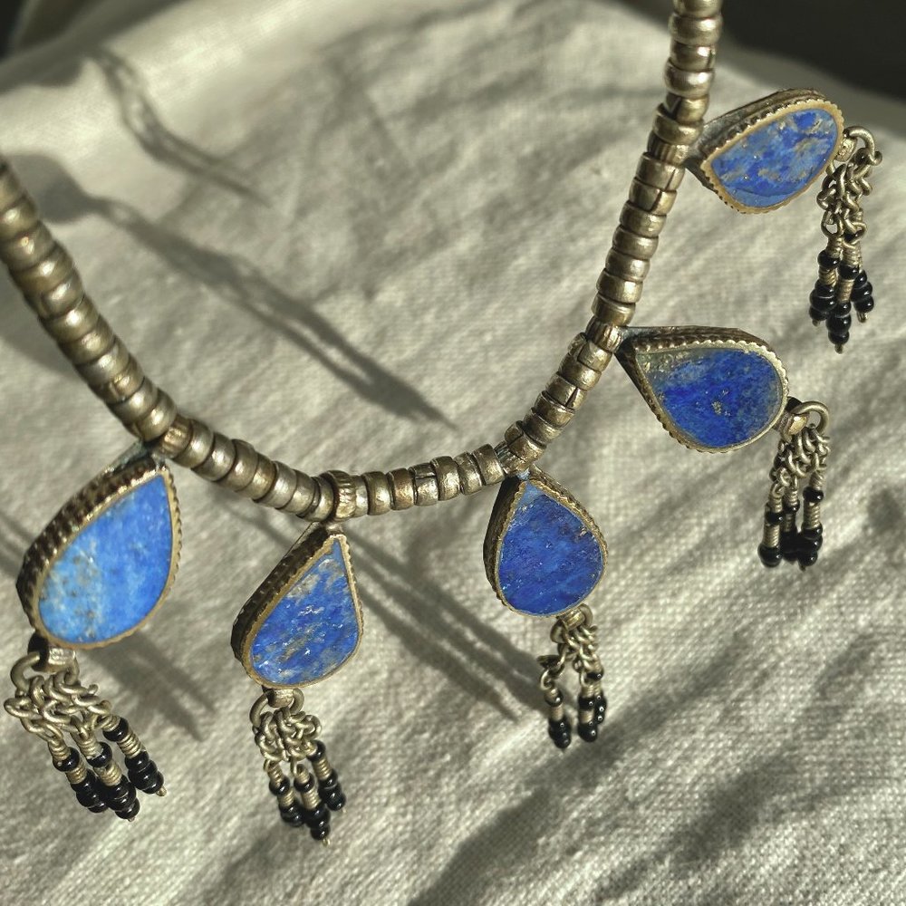 Afghani Lapis Lazuli & Silver Beaded Necklace